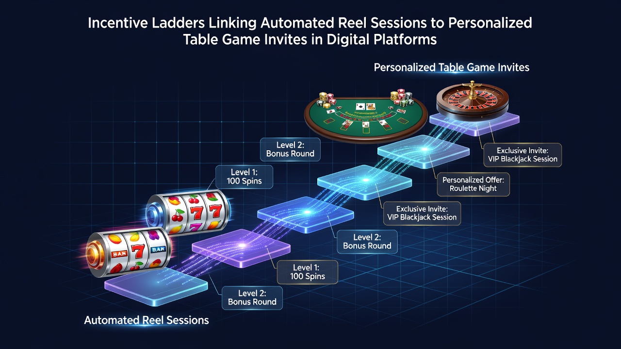 Digital interface showing tiered incentive progress from reel sessions toward table game invites