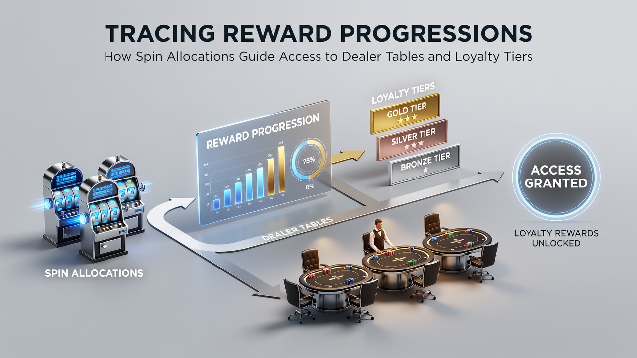 Infographic showing spin allocation pathways leading to dealer table access and loyalty tier upgrades in online casino systems